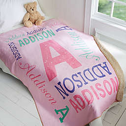 Repeating Name Personalized Sherpa Baby Blanket Collection