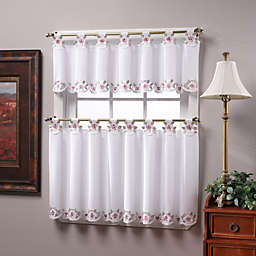 Capri Tab Top Window Curtain Tier Pairs in White/Rose