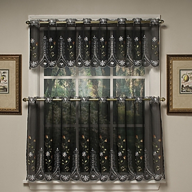 Samantha 24-Inch Sheer Window Curtain Tier Pair in Black/Multi. View a larger version of this product image.