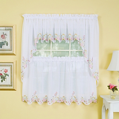 Isabella Window Curtain Tier Pairs in White/Rose. View a larger version of this product image.