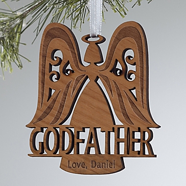 Godparent Wood Angel Personalized Christmas Wood Ornament in Brown. View a larger version of this product image.