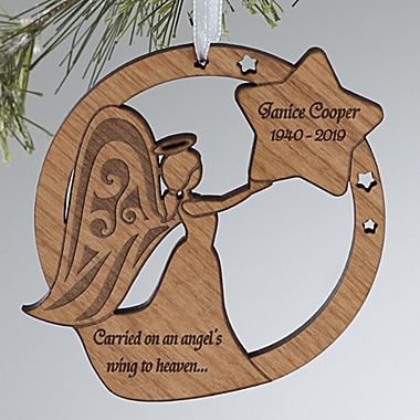 Memorial Angel Personalized Wood Christmas Ornament. View a larger version of this product image.