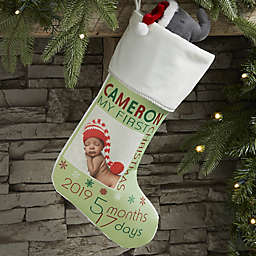 Baby's First Christmas Personalized Photo Stocking in Ivory