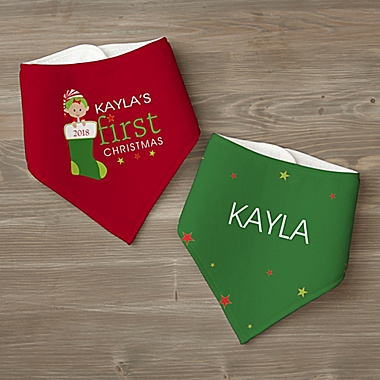First Christmas Character Personalized Bandana Bib Set. View a larger version of this product image.