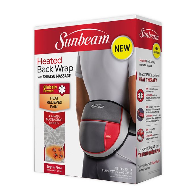 Sunbeam® Shiatsu Massaging Heated Back Wrap in Grey/Red Bed Bath and
