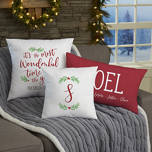 Alternate image 1 for Watercolor Wreath Personalized Christmas Throw Pillow Collection