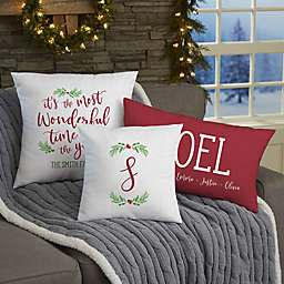 Watercolor Wreath Personalized Christmas Throw Pillow Collection