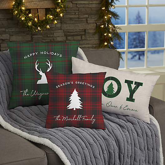 Alternate image 1 for Christmas Plaid Personalized Plaid Throw Pillow Collection