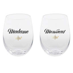 Home Essentials & Beyond Madame & Monsieur Stemless Wine Glasses (Set of 2)