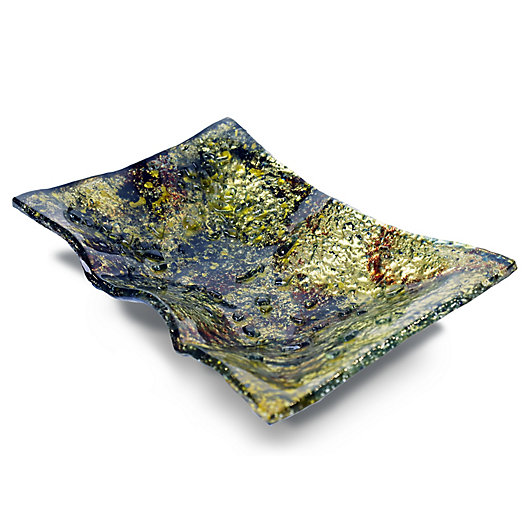 Alternate image 1 for Jasmine Art Glass 11.5-Inch Rectangular Platter in Green/Gold