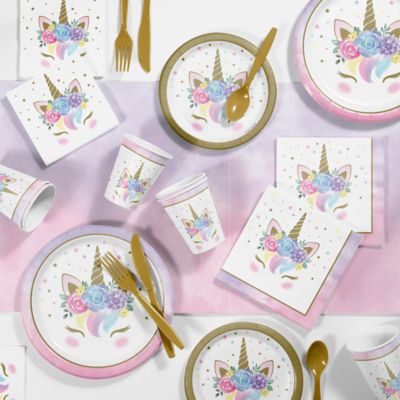 Plates Napkins crevaben Unicorn Party Time Decor Adorable Party Pack:Tablecover 
