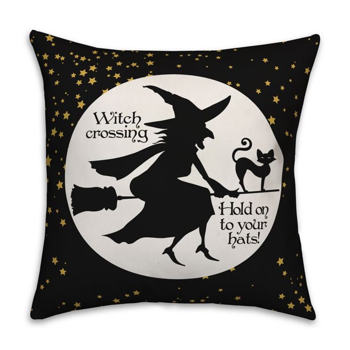 Designs Direct Witch on Broom Square Throw Pillow in Black | Bed Bath ...