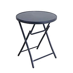 Folding 24-Inch Glass Bistro Table in Navy