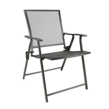 Folding Mesh Patio Chair In Black Bed Bath Beyond - Metal Mesh Folding Patio Chairs