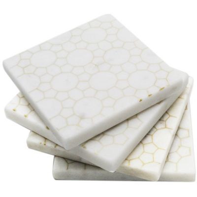 Jodpuri White Marble Coasters with Gold Print (Set of 4) image