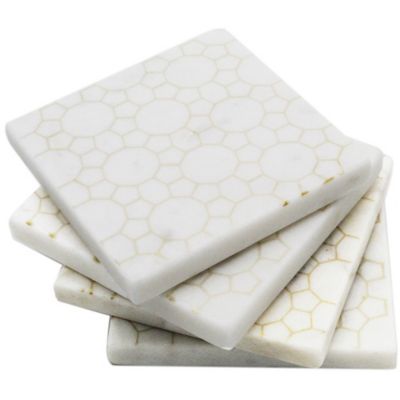Jodpuri White Marble Coasters with Gold Print (Set of 4) image