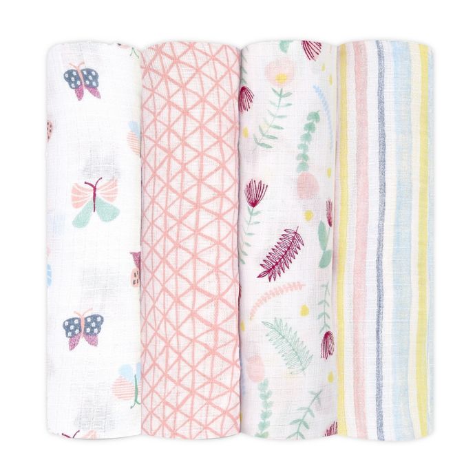 aden + anais™ essentials 4Pack Floral Cotton Muslin Swaddles in Pink