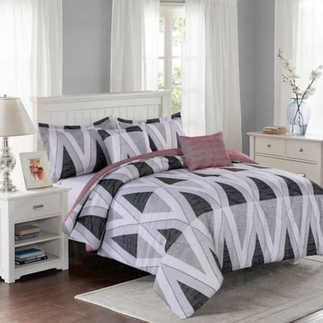 Lemon Spice Maddox Geo 5 Piece Reversible Comforter Set Bed