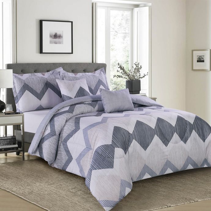 Lemon Spice Zander Chevron 5 Piece Reversible Comforter Set