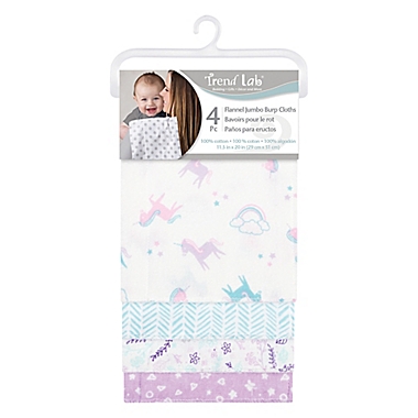 Trend Lab&reg; 4-Pack Unicorn Flower Flannel Burp Cloth Set. View a larger version of this product image.