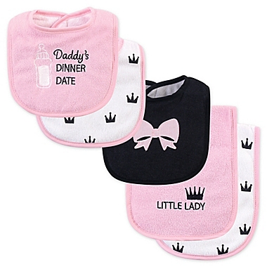 Hudson Baby&reg; Dinner Date 5-Piece Biib/Burp Cloth Set in Pink/Black. View a larger version of this product image.