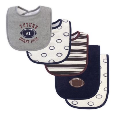Hudson Baby Football 5-Piece Bib/burp Cloth Set In Blue/white