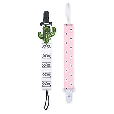 The Peanutshell&reg; Southwestern 0-18 Months 2-Pack Pacifier Clip in Grey/Pink. View a larger version of this product image.