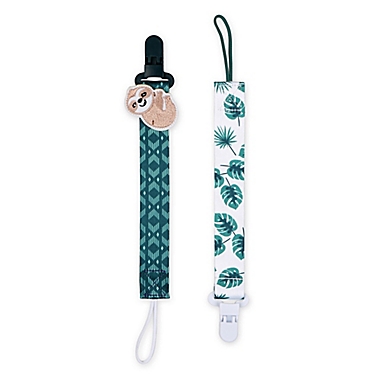 The Peanutshell&reg; Tropical 0-18 Months 2-Pack Pacifier Clip in Green/White. View a larger version of this product image.