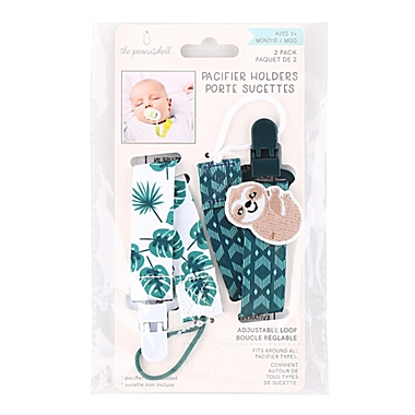 The Peanutshell&reg; Tropical 0-18 Months 2-Pack Pacifier Clip in Green/White. View a larger version of this product image.