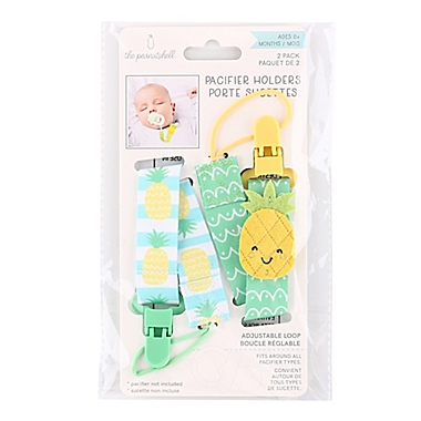 The Peanutshell&reg; Pineapple Size 0-18M 2-Pack Pacifier Clips in Mint/Grey. View a larger version of this product image.
