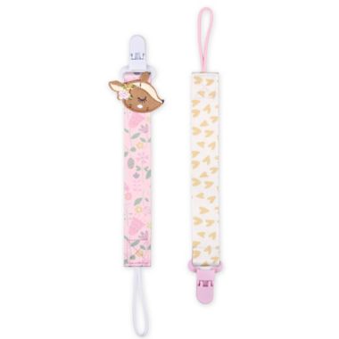 The Peanutshell&reg; Deer 0-18 Months 2-Pack Pacifier Clip in Pink/White. View a larger version of this product image.