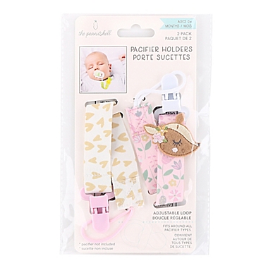 The Peanutshell&reg; Deer 0-18 Months 2-Pack Pacifier Clip in Pink/White. View a larger version of this product image.