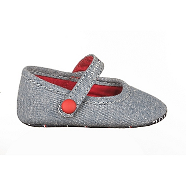 Tommy Hilfiger&reg; Newborn Mareey Chambray Shoe in Blue. View a larger version of this product image.