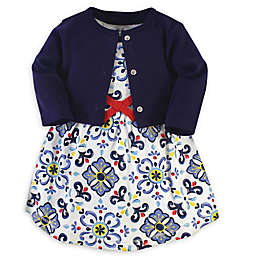 Touched by Nature Size 18-24M 2-Piece Blue Tile Organic Cotton Dress and Cardigan Set