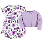 Alternate image 1 for Touched by Nature Size 5T 2-Piece Purple Garden Organic Cotton Dress and Cardigan Set