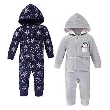 Hudson Baby&reg; Size 3-6M 2-Pack Snowman Fleece Coveralls in Navy. View a larger version of this product image.