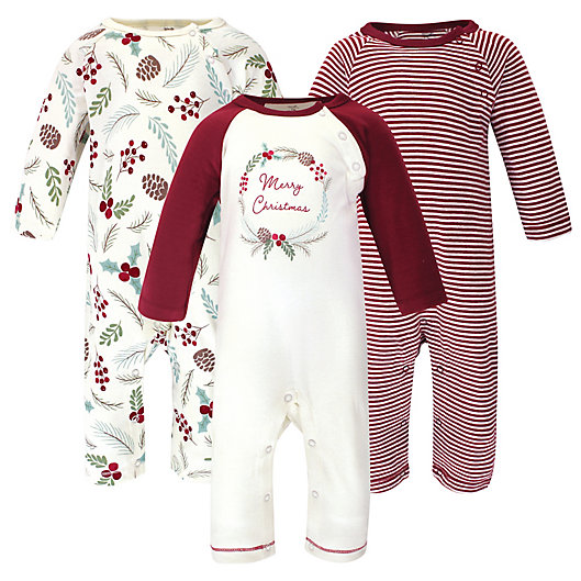 Alternate image 1 for Touched by Nature® 3-Pack Holiday Organic Cotton Coveralls