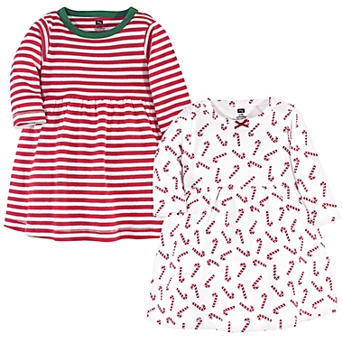 Hudson Baby&reg; Size 5T 2-Pack Candy Cane Long Sleeve Dresses in Green. View a larger version of this product image.