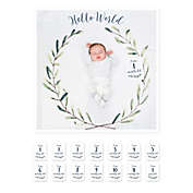 Lulujo Baby Hello World Baby&#39;s First Year Swaddle Blanket and Cards Set in White/Green