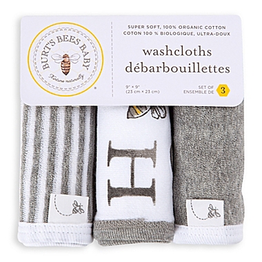 Burt&#39;s Bees Baby&reg; 3-Pack Organic Cotton Washcloths in Heather Grey. View a larger version of this product image.