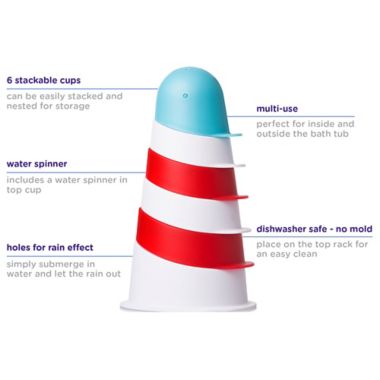 Ubbi&reg; 6-Piece Lighthouse Stacking Cups Bath Toy in Red/White/Blue. View a larger version of this product image.