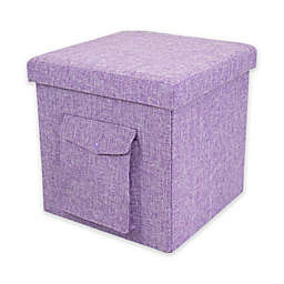 Humble Crew Folding Storage Ottoman with Pocket in Purple