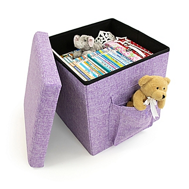 Humble Crew Folding Storage Ottoman with Pocket in Purple. View a larger version of this product image.