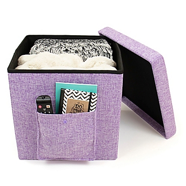 Humble Crew Folding Storage Ottoman with Pocket in Purple. View a larger version of this product image.