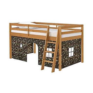 Alaterre Furniture Roxy Junior Loft Bed in Cinnamon with Green Camo Playhouse Tent. View a larger version of this product image.