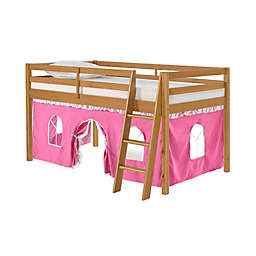 Alaterre Furniture Roxy Junior Loft Bed in Cinnamon with Pink/White Playhouse Tent