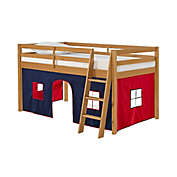 Alaterre Furniture Roxy Junior Loft Bed in Cinnamon with Blue/Red Playhouse Tent