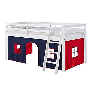Alaterre Furniture Roxy Junior Loft Bed in White with Red/Blue Playhouse Tent. View a larger version of this product image.