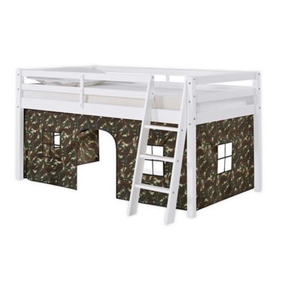 Alaterre Furniture Roxy Junior Loft Bed in White with Green Camo Playhouse Tent