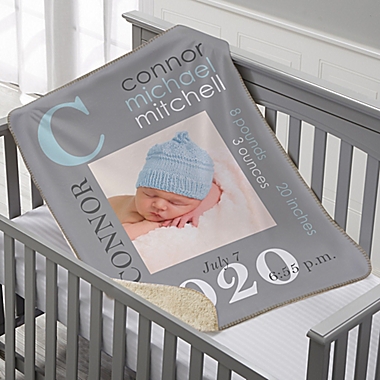 All About Baby Boy Personalized 30-Inch x 40-Inch Sherpa Photo Blanket. View a larger version of this product image.